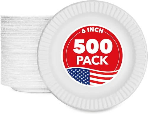Miniatura 8 de Stock Your Home Platos de papel de 6 pulgadas sin recubrimiento, platos de postre desechables para todos los días, plato de papel de 6 pulgadas, a