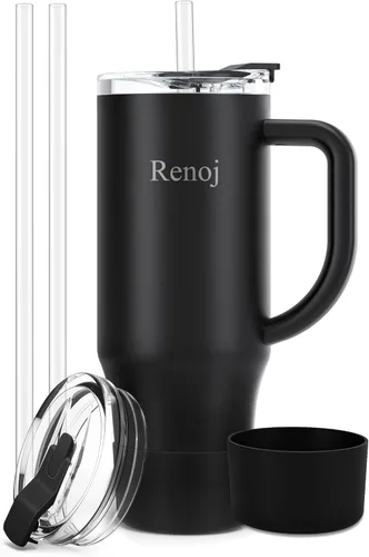 Miniatura 21 de Renoj FlexSlide White - Taza aislada 100% resistente a derrames, para café helado y bebidas calientes, se adapta al portavasos del automóvil, regalo