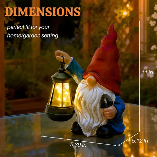 Miniatura 4 de Estatuas de gnomos de jardín para exteriores con pala, gnomo solar con farol, luces LED, decoración de terraza, Navidad, patio, césped, porche