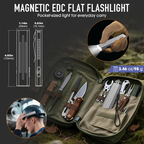 Miniatura 2 de Hoxida Linterna EDC recargable de alto lúmenes, mini linterna de bolsillo con botón estroboscópico táctico, linterna plana pequeña EDC magnética
