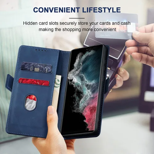 Miniatura 6 de Jasonyu Funda tipo cartera con tapa para Samsung Galaxy S22 Ultra 5G, funda tipo folio magnética de cuero con tarjetero, función atril - funda
