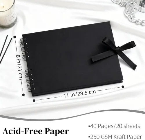 Miniatura 3 de Vienrose Álbum de recortes de 80 páginas, álbum de fotos de bricolaje con accesorios, libro de recuerdos de papel kraft negro para bodas