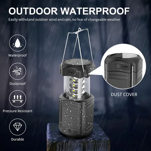 Miniatura 2 de Linterna de camping 5000mAh Solar con manivela telescópica, linterna LED recargable con USB, carga para cortes de energía, lámpara de batería