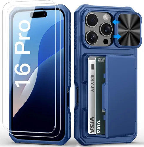 Miniatura 58 de BXYJY Funda tipo cartera para iPhone 15 Pro con tarjetero (4-5 tarjetas) y cubierta deslizante para cámara y soporte, protección contra caídas