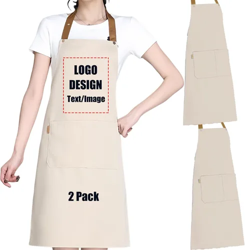 Miniatura 13 de Delantal personalizado personalizado Ropa de trabajo tela para hombres mujeres cocina delantales con bolsillos nombre texto logotipo imagen