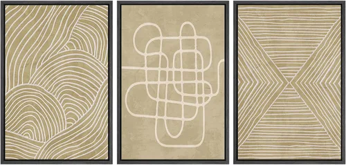 Miniatura 591 de SIGNWIN Lienzo enmarcado para pared, arte con pinceladas de flujo neutro en tonos beige abstractos, ilustraciones, arte moderno, decorativo