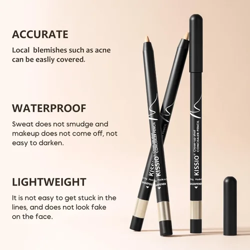 Miniatura 3 de KISSIO Lápiz corrector, corrector debajo de los ojos, cubre el acné y las pecas, abrillantador, impermeable, de larga duración, crema, lápiz