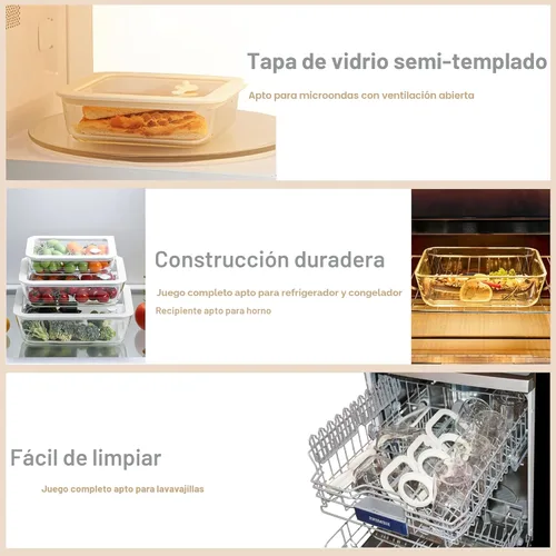 Miniatura 4 de Juego de recipientes de vidrio para alimentos Urban Green con tapa de vidrio, paquete de 3, juego de recipientes de almacenamiento de alimentos
