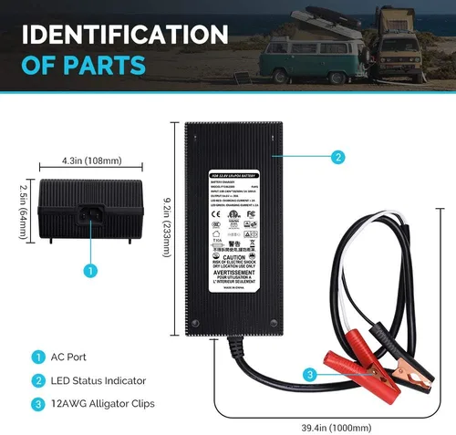 Miniatura 3 de Renogy Cargador de batería de litio de 12 V y 20 A, cargador inteligente impermeable IP67 con conector Anderson y activación BMS para LiFePO4