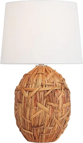 360 Lighting Nantucket - Moderna lámpara de mesa náutica costera de 26 pulgadas de alto, tejido natural, color blanco, pantalla cónica, decoración