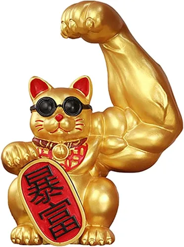 Fenteer Muscle Arm Lucky Fortune Cat Figurine Esculturas Cabeza Abrir vigorosamente Tienda de regalos Esculturas Fortuna Riqueza Acogedora Gato