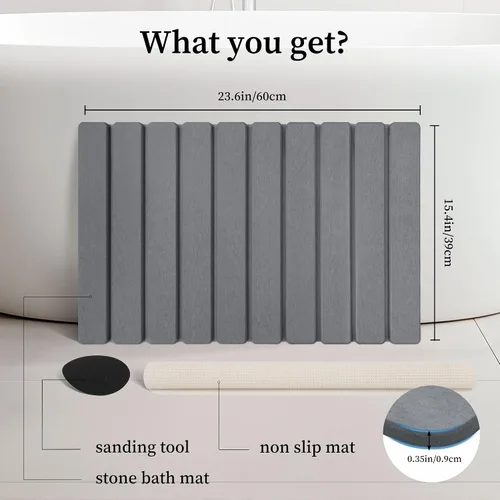 Miniatura 3 de THMINS Tapete de Baño de Piedra Enrollable, Tapete de Baño Plegable de Tierra de Diatomeas 24x16 pulgadas, Súper Absorbente, de Secado Rápido