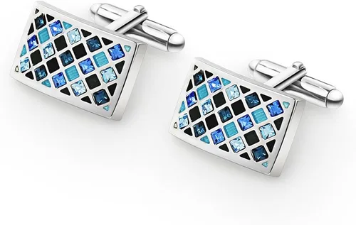Miniatura 3 de Mr.Van Elegant Swarovski Crystal Cufflinks Blue Glimmering Cuff Links Set Wedding for Him
