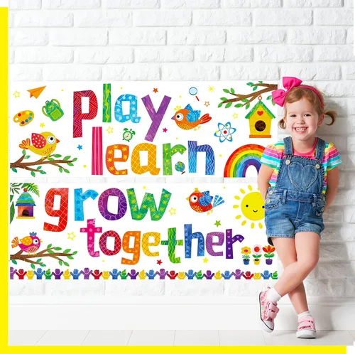 Miniatura 5 de Cartel de Banner para Aula, 2 Piezas de Decoración de Tablón de Anuncios Coloridas, Carteles Motivacionales para Escuela y Aula de Jardín