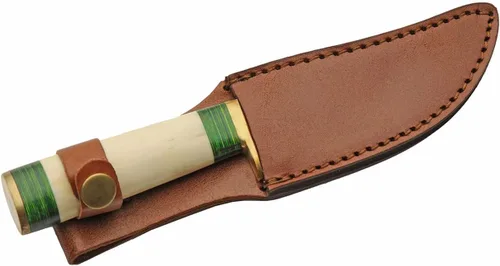 Miniatura 5 de SZCO Full Tang Upsweep - Cuchillo de caza de 8.25 pulgadas, cuchillo de campamento con hoja forjada a mano, mango de madera verde y hueso y funda