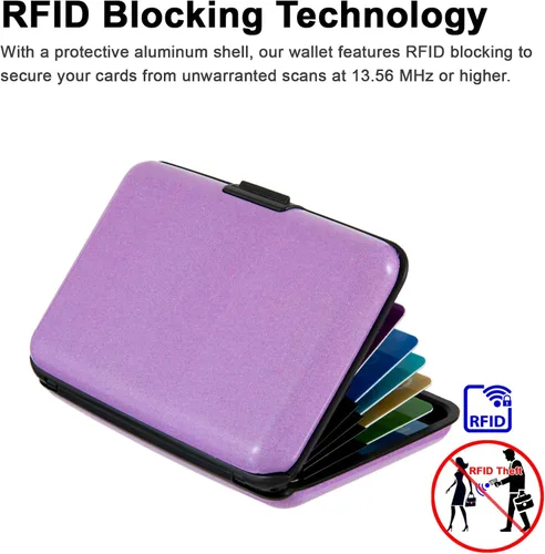 Miniatura 50 de Soporte para tarjetas de crédito, cartera metálica con bloqueo RFID para tarjetas de identificación para mujeres y hombres, funda rígida de aluminio