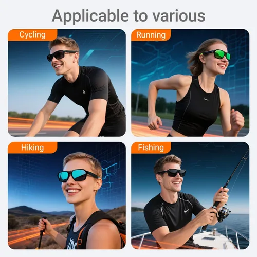 Miniatura 6 de Gafas de sol inteligentes con audio Bluetooth con altavoces, protección UV400, lentes de bloqueo de luz azul para hombres y mujeres Qy-pro5