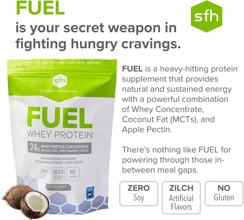Miniatura 3 de SFH Proteína de suero de leche de combustible en polvo de gran sabor de suero alimentado con pasto MCT y fibra para energía Todo natural Sin
