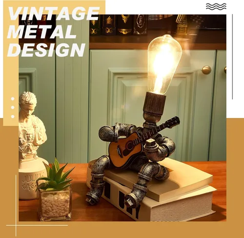 Miniatura 5 de VIHOSE Lámpara de mesa de tubo de metal, lámpara de escritorio de estilo robot creativo, luz industrial vintage para hombres, mesita de noche, bar