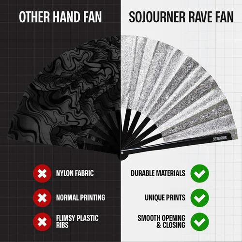 Miniatura 20 de SoJourner Bags Rave Fan – Ventilador plegable grande – Ventilador de mano Clack para raves, Halloween, Burlesque, trajes de arcoíris para mujeres