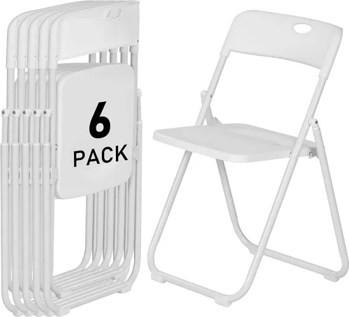 Miniatura 15 de Sillas plegables de plástico negro, paquete de 6, silla plegable ligera con capacidad de 350 libras, marco de metal fácil de plegar y almacenar