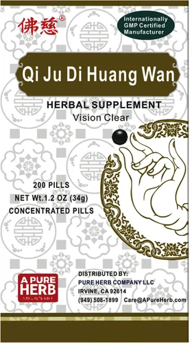 Foci Herbal Qi Ju Di Huang Wan Suplemento herbario de apoyo a la salud de la visión 200 pastillas por botella