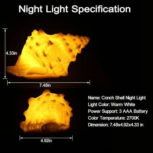 Miniatura 4 de Luz Nocturna de Concha - Luz Nocturna LED Alimentada por Batería para Habitación de Niños, Temporizador de Apagado Automático, Decoración Náutica