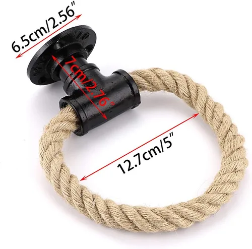 Miniatura 2 de Sumnacon Toallero de cuerda de tubo industrial, toallero de metal montado en la pared, barra con herrajes, soporte de toalla de mano de hierro