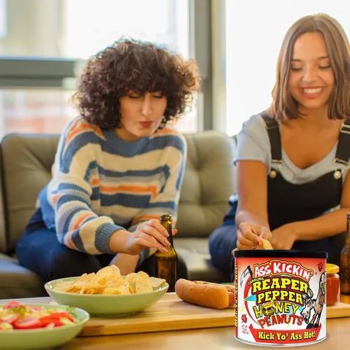 Miniatura 4 de ASS KICKIN’ Cacahuetes picantes Carolina Reaper – 12oz - Regalo gourmet picante definitivo - ¡Pruébalos si te atreves!