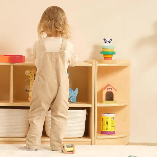 Miniatura 6 de OOOK Armario esquinero de madera, organizadores y almacenamiento de juguetes de 2 niveles, estante Montessori para habitación de niños, sala