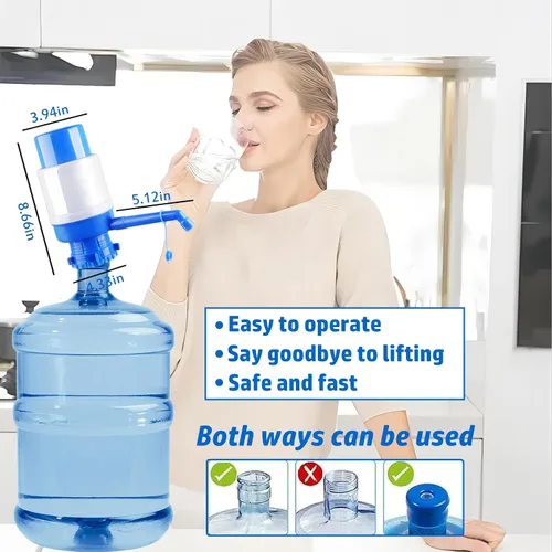 Miniatura 3 de Bomba de agua manual portátil azul para botella de 5 galones, dispensador de jarra de agua, bomba de agua potable con un tubo extra corto y tapa