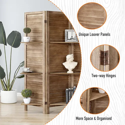 Miniatura 5 de ROSE HOME FASHION Divisor de habitación de madera de 4 paneles de 5.6 pies, paneles de pantalla de privacidad plegables de madera, divisor
