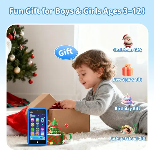 Miniatura 8 de MOMILLA Teléfono inteligente de juguetes para niños, pantalla táctil de 3.97 pulgadas, 16 GB, cámaras duales con más de 45 calcomanías, más de 210