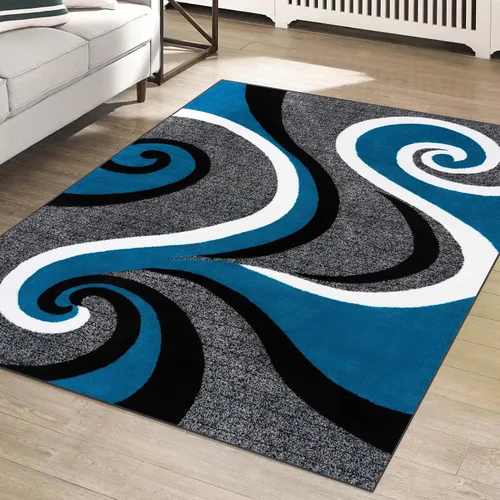 Miniatura 6 de Alfombra con diseño abstracto, color rojo, blanco y negro 0327, Polipropileno, Turquoise