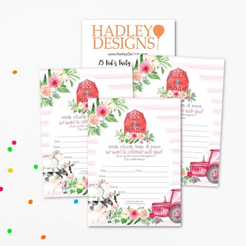 Miniatura 3 de Hadley Designs Invitaciones de cumpleaños para niños y niñas con temática de corral – 25 invitaciones de fiesta de cumpleaños de animales de granja
