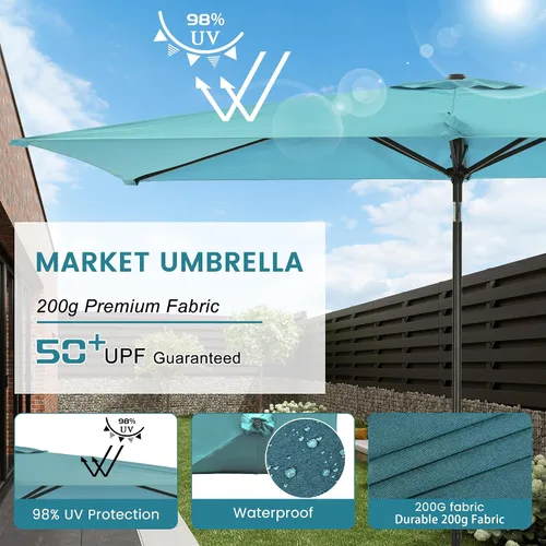 Miniatura 5 de MONDAWE Sombrilla de patio al aire libre de 10 x 6.5 pies, rectangular, sombrilla de mercado con inclinación y manivela, sombrilla de mesa comercial