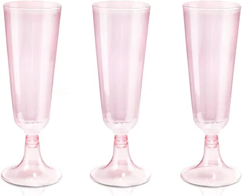 bUCLA Paquete de 60 copas de champán de plástico rosa desechables, copas de champán de plástico de 5 onzas, tazas de champán elegantes, ideales para