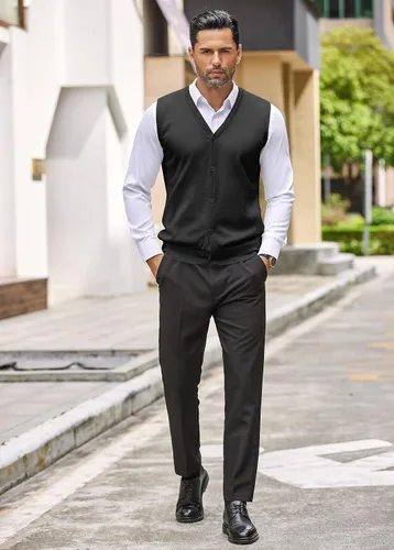 Miniatura 4 de COOFANDY Chaleco de suéter para hombre, cuello en V, casual, sin mangas, con botones, cárdigan