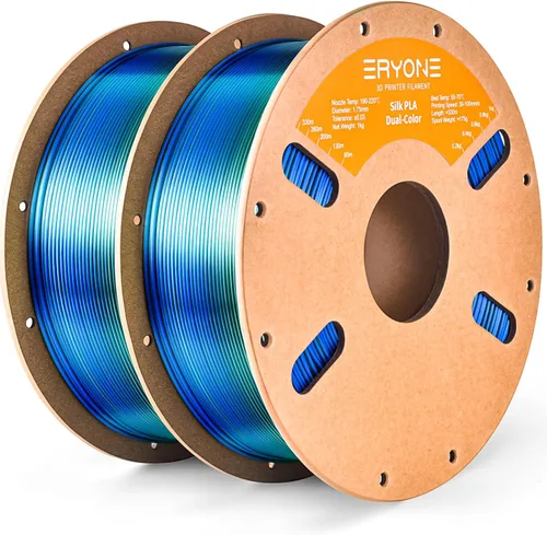Miniatura 12 de ERYONE Filamento de ácido poliláctico (PLA) de seda bicolor para impresora 3D, de 1.75 mm +/- 0.03 mm, carrete de cartón de 1 kg (2.2 libras)