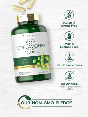 Miniatura 5 de Carlyle Isoflavonas de soja para mujeres y hombres 200 cápsulas Suplemento de extracto sin OMG, sin gluten