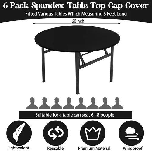 Miniatura 2 de Fivenl Paquete de 6 manteles de elastano para mesas redondas de 5 pies, manteles redondos elásticos ajustables lavables con borde elástico
