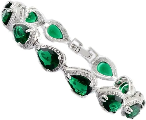 RIZILIA Pulsera de tenis y circonita cúbica de corte pera 4 colores disponibles en chapado en oro blanco, 7 pulgadas