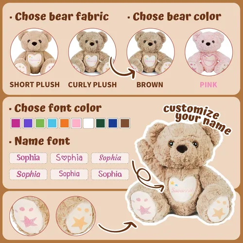 Miniatura 2 de Oso de Peluche Personalizado con Bordado de Nombre – Oso de Peluche Personalizado de 14" para Niños Pequeños de 1-10 Años, Lindo Cumpleaños Oso