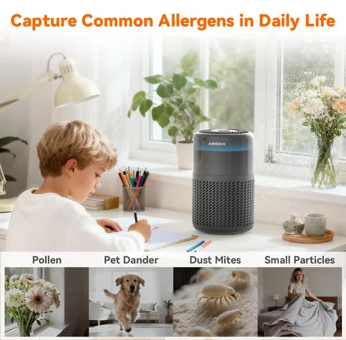 Miniatura 4 de AIRROMI Purificador de aire HEPA para dormitorio y hogar, purificador de aire para mascotas del hogar, elimina el olor de mascotas, olor a arena