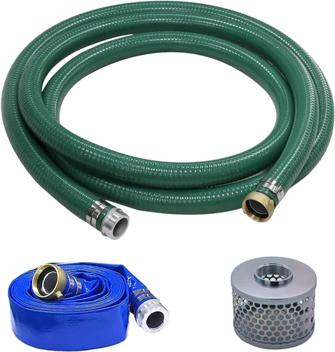 Eastrans El kit de bomba de manguera de descarga incluye manguera plana de PVC azul de 2 x 50 pies y manguera de succión de PVC verde de 2 x 20 pies