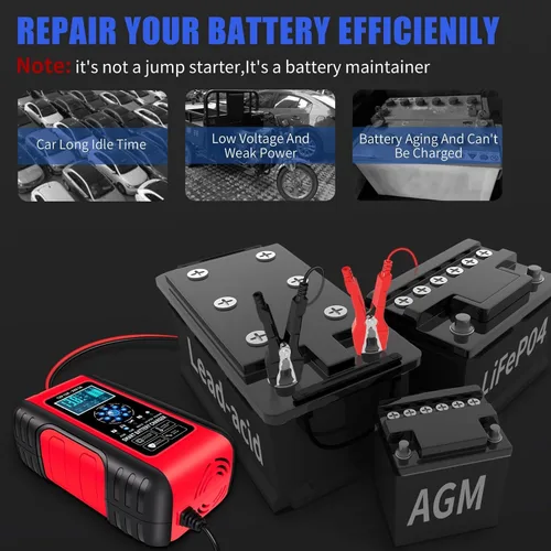 Miniatura 4 de E-FAST LiFePO4 - Cargador de batería de 10 amperios 12/24 V de plomo ácido completamente automático, cargador de batería de automóvil