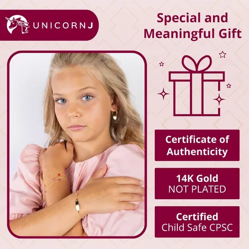 Miniatura 4 de UNICORNJ Pulsera de identificación de oro de 14 quilates grabable para niñas, niños y bebés, pulseras personalizadas con nombre de cadena Figaro