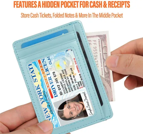 Miniatura 3 de Slim RFID - Soporte para tarjetas con sistema de bloqueo, billetera de cuero de bolsillo frontal minimalista para mujer