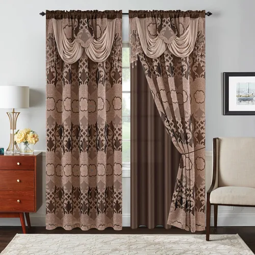 Miniatura 19 de Petrichor Cortinas de gasa jacquard transparente borgoña (54 pulgadas de ancho x 63 pulgadas de largo), 2 paneles con cenefa adjunta, diseño floral