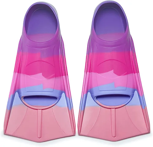 Miniatura 8 de Aletas de natación para niños, aletas cortas para jóvenes, aletas de entrenamiento de natación para natación de regazo, para niños y niñas Arcoíris-B